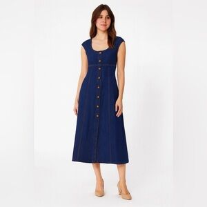 Madewell Denim Square-Neck Midi Dress in Benton Wash